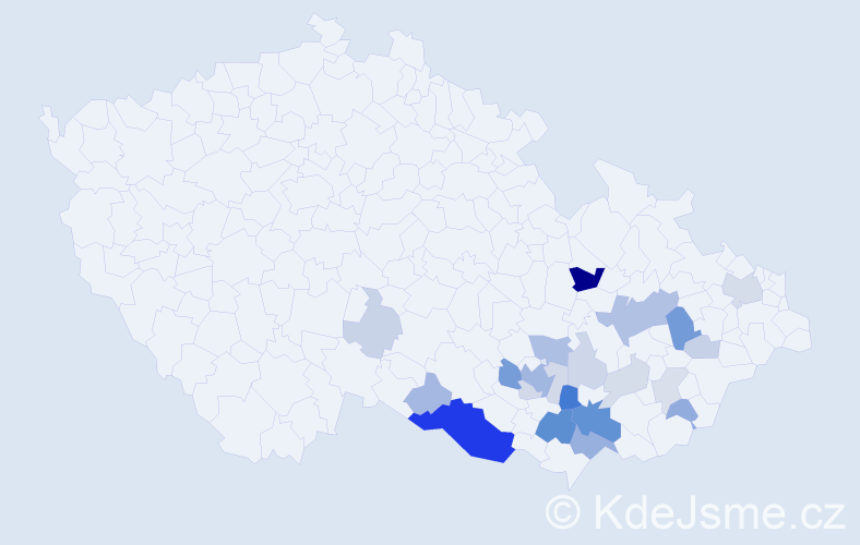 Příjmení: 'Vytopilová', počet výskytů 67 v celé ČR
