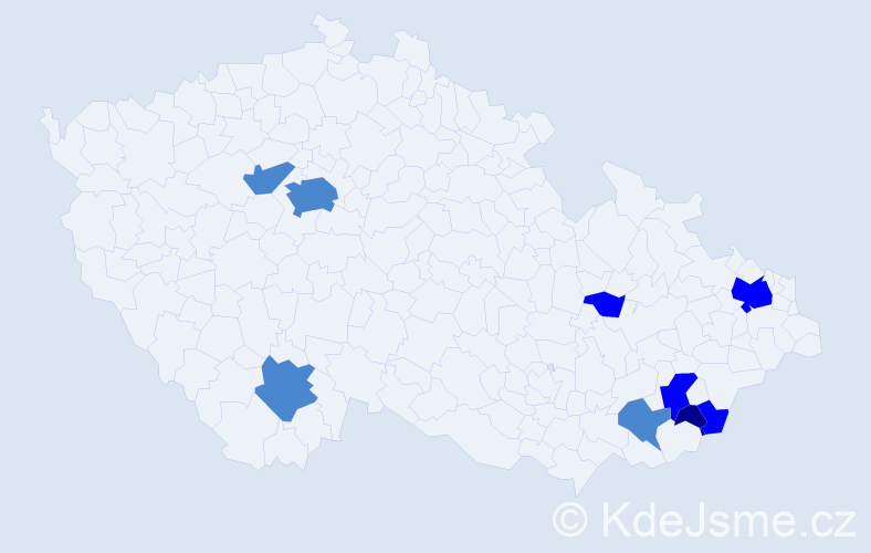Příjmení: 'Kyjanková', počet výskytů 15 v celé ČR