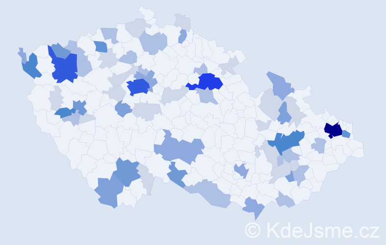 Příjmení: 'Hric', počet výskytů 182 v celé ČR