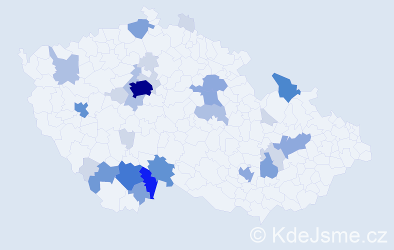 Příjmení: 'Vondrka', počet výskytů 98 v celé ČR
