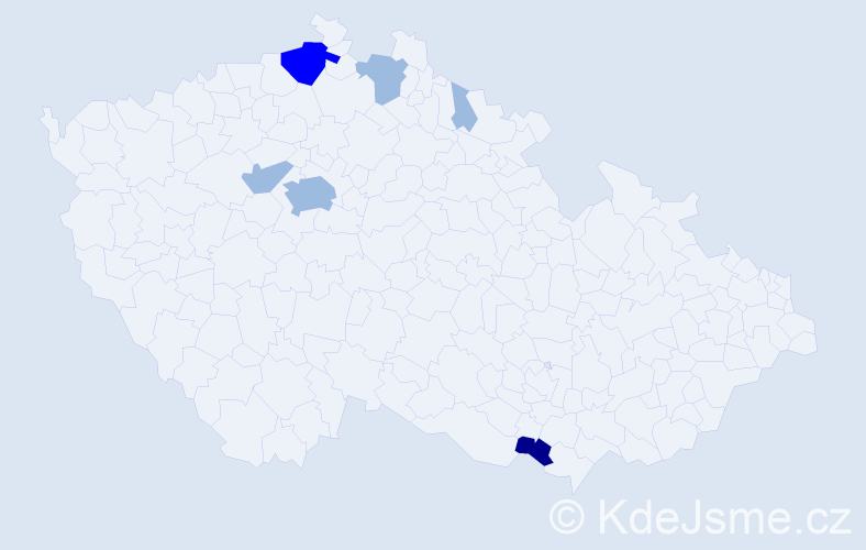 Příjmení: 'Buráková', počet výskytů 11 v celé ČR