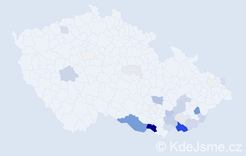 Příjmení: 'Bajková', počet výskytů 72 v celé ČR