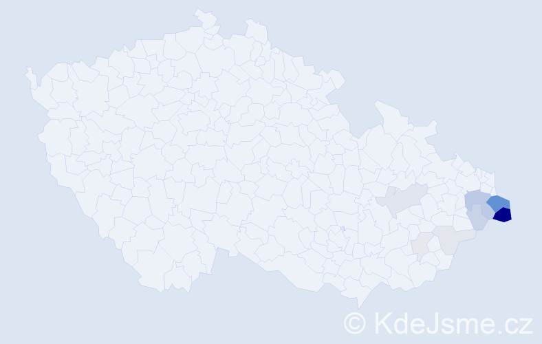 Příjmení: 'Kwaczková', počet výskytů 34 v celé ČR