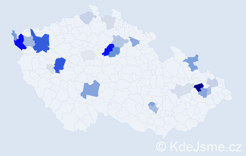 Příjmení: 'Bikar', počet výskytů 60 v celé ČR