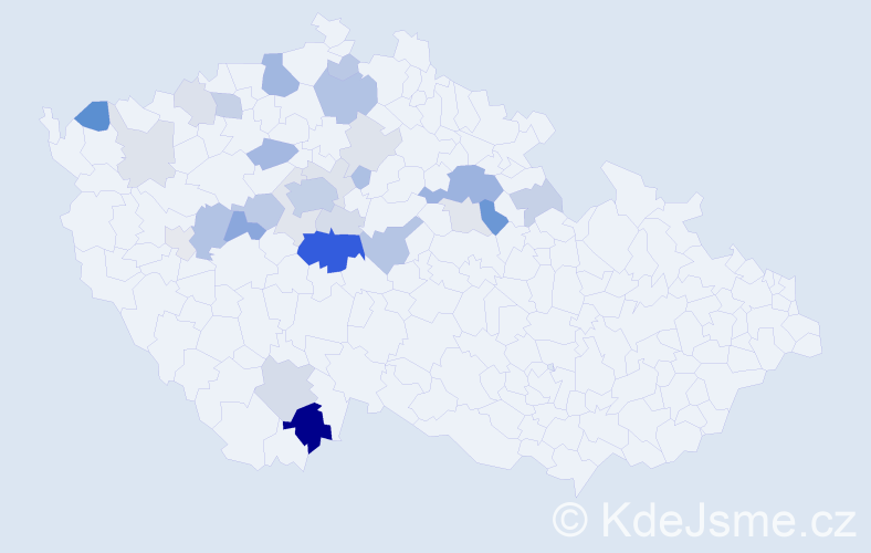 Příjmení: 'Kocábek', počet výskytů 80 v celé ČR