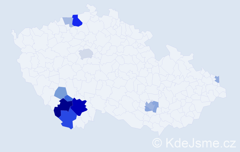 Příjmení: 'Konzal', počet výskytů 55 v celé ČR