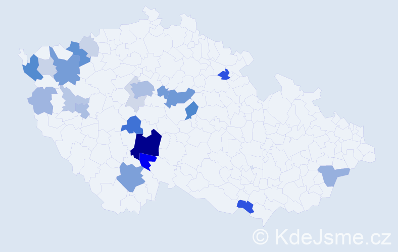 Příjmení: 'Kubka', počet výskytů 70 v celé ČR