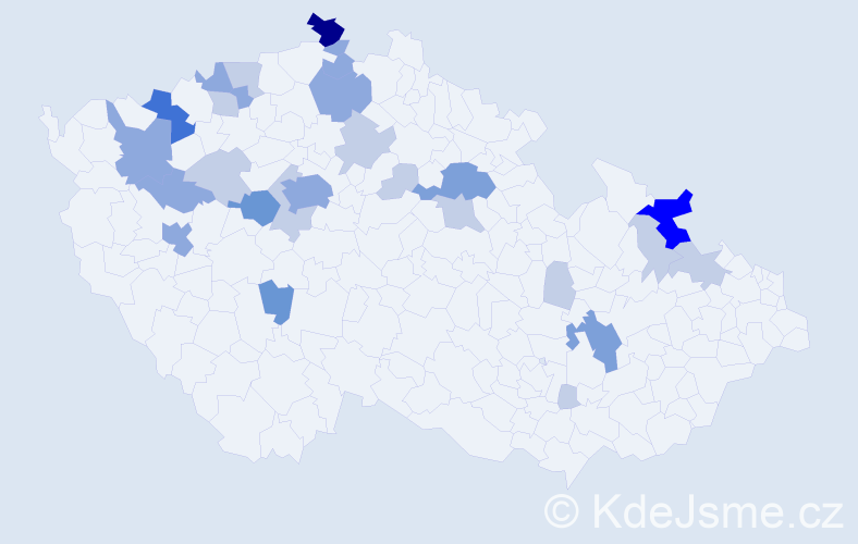 Příjmení: 'Krzák', počet výskytů 68 v celé ČR