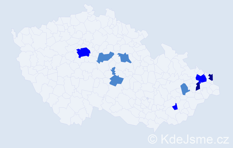 Příjmení: 'Maniak', počet výskytů 16 v celé ČR