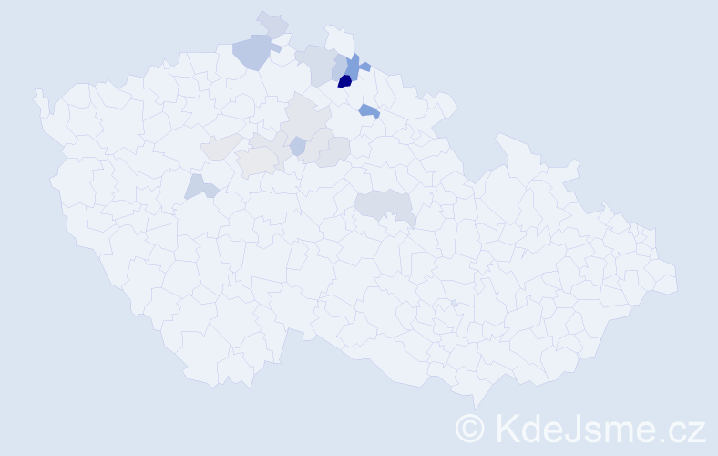 Příjmení: 'Číla', počet výskytů 63 v celé ČR
