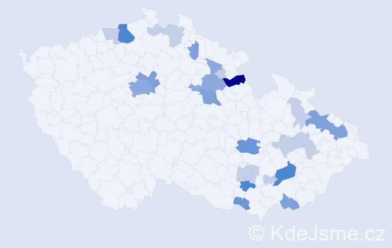 Příjmení: 'Španiel', počet výskytů 68 v celé ČR