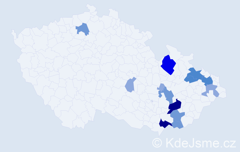 Příjmení: 'Ospalík', počet výskytů 38 v celé ČR