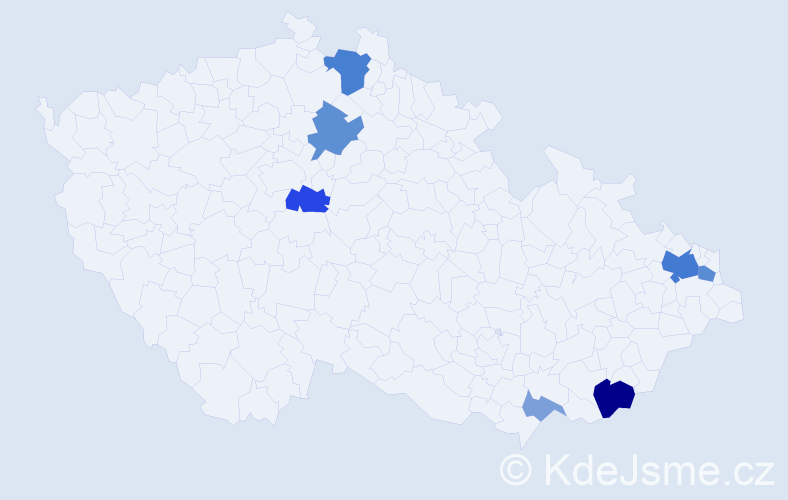 Příjmení: 'Piršel', počet výskytů 19 v celé ČR
