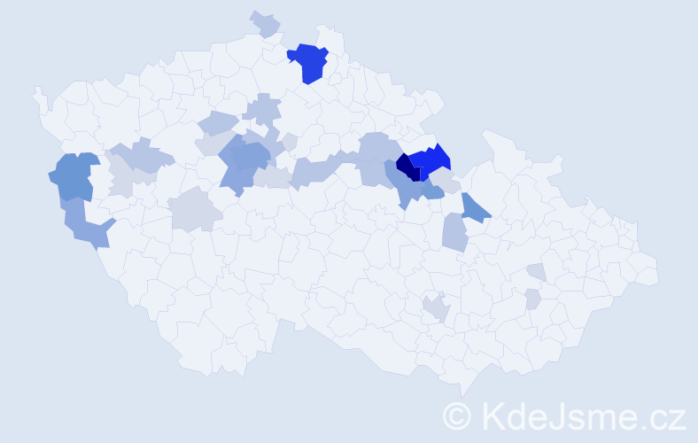 Příjmení: 'Hudousek', počet výskytů 102 v celé ČR