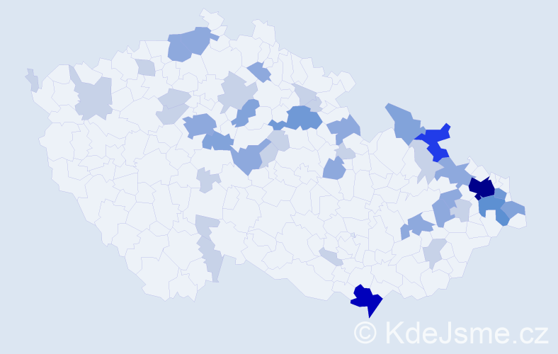 Příjmení: 'Backová', počet výskytů 96 v celé ČR