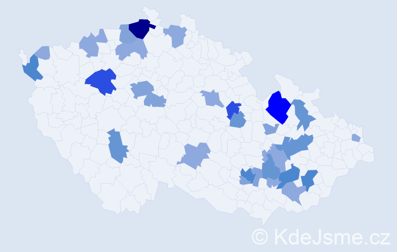 Příjmení: 'Pavlák', počet výskytů 77 v celé ČR