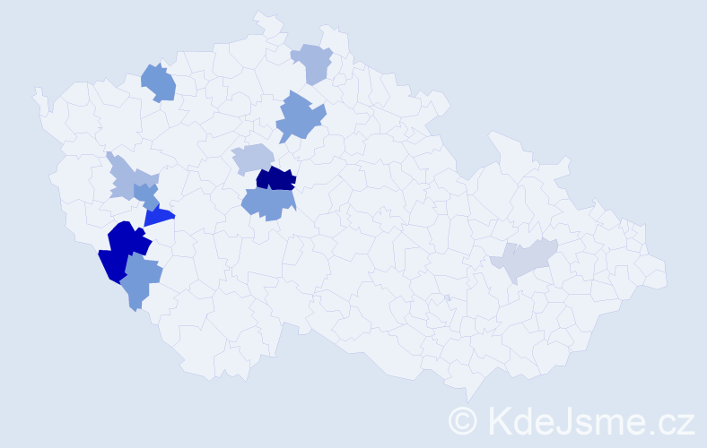 Příjmení: 'Kubice', počet výskytů 42 v celé ČR