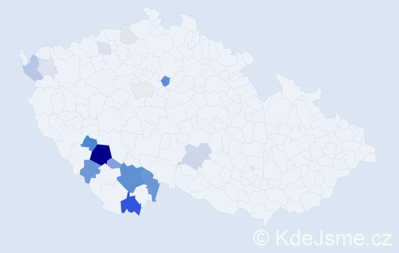 Příjmení: 'Hůdová', počet výskytů 56 v celé ČR