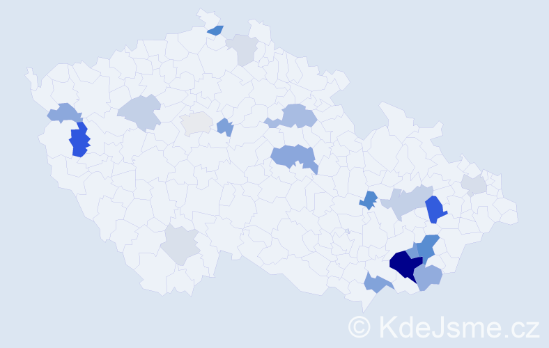 Příjmení: 'Šohajková', počet výskytů 55 v celé ČR