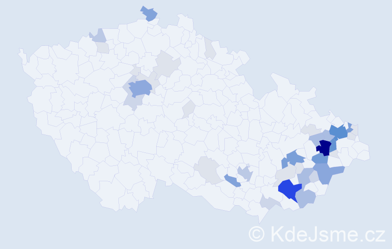 Příjmení: 'Holáňová', počet výskytů 160 v celé ČR