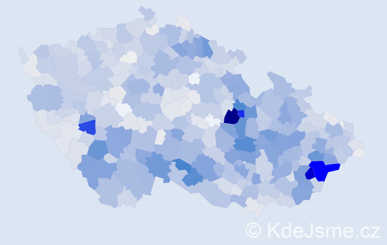 Příjmení: 'Kovář', počet výskytů 7037 v celé ČR