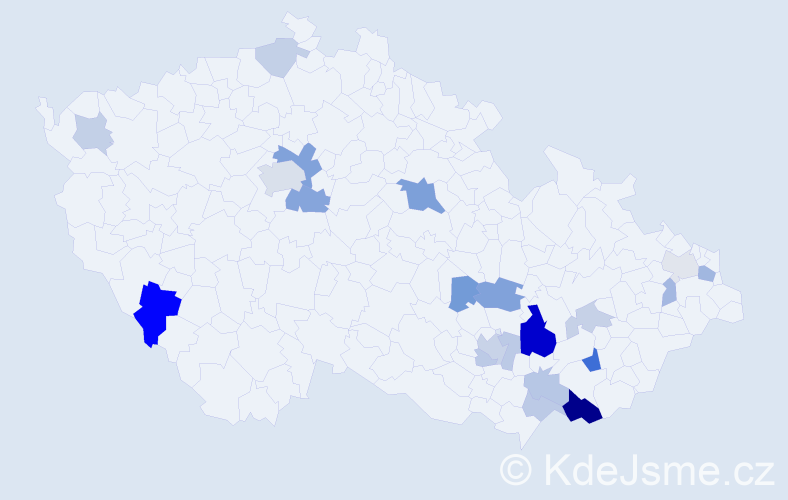 Příjmení: 'Miklošková', počet výskytů 49 v celé ČR
