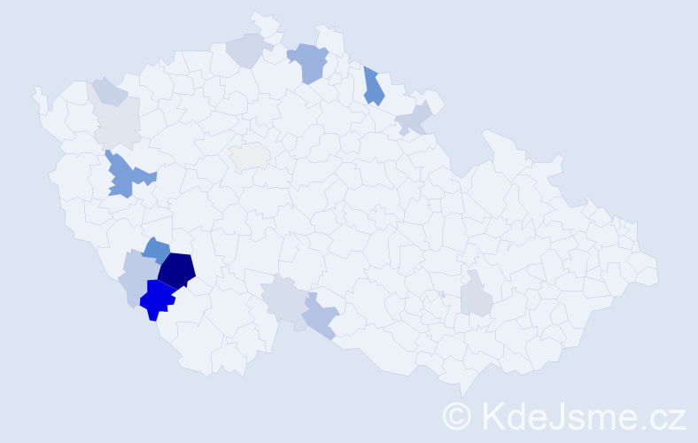 Příjmení: 'Česánek', počet výskytů 55 v celé ČR