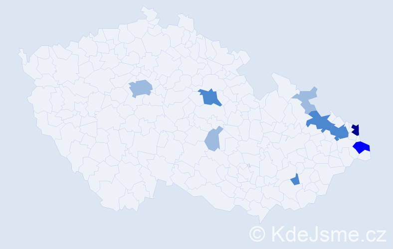 Příjmení: 'Maj', počet výskytů 18 v celé ČR