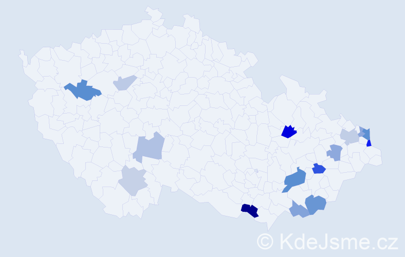 Příjmení: 'Kadlicová', počet výskytů 24 v celé ČR
