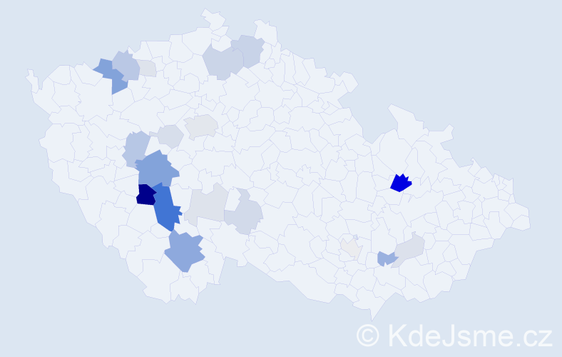 Příjmení: 'Hybrant', počet výskytů 64 v celé ČR