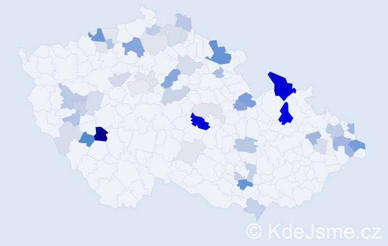 Příjmení: 'Kocúr', počet výskytů 125 v celé ČR