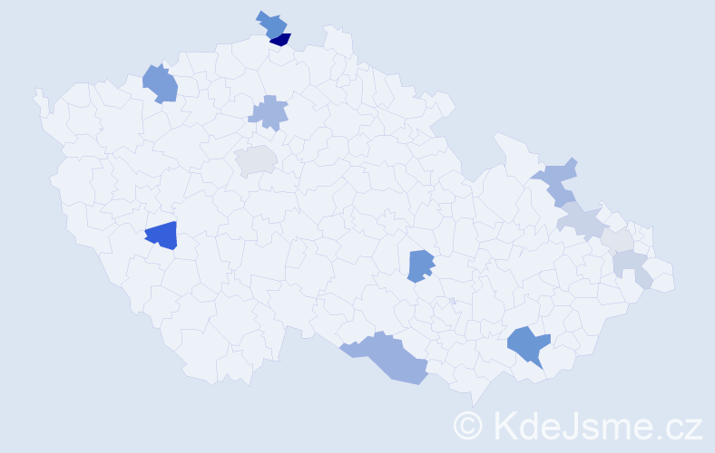 Příjmení: 'Kucerová', počet výskytů 24 v celé ČR