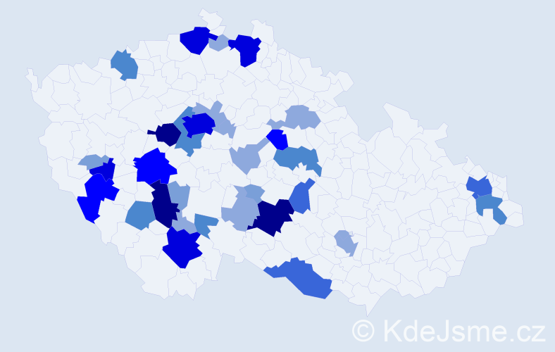 Příjmení: 'Váca', počet výskytů 111 v celé ČR