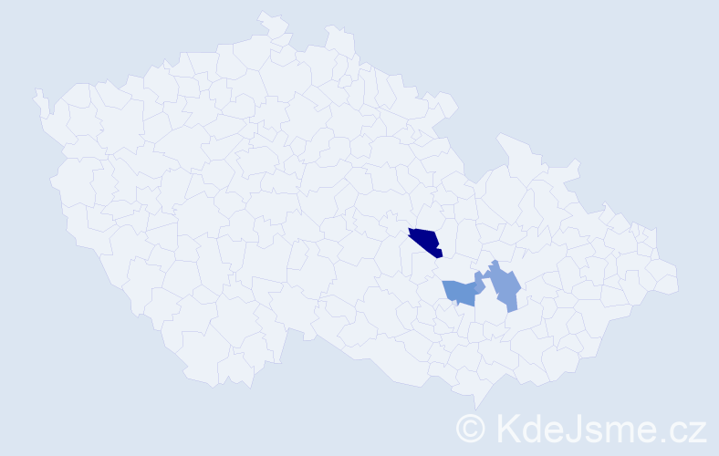 Příjmení: 'Tetor', počet výskytů 6 v celé ČR