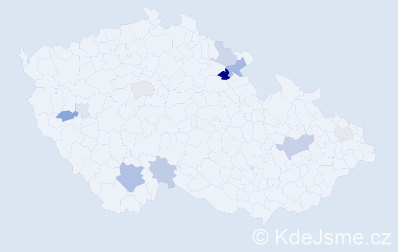 Příjmení: 'Hukel', počet výskytů 19 v celé ČR