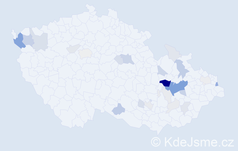 Příjmení: 'Utíkal', počet výskytů 97 v celé ČR