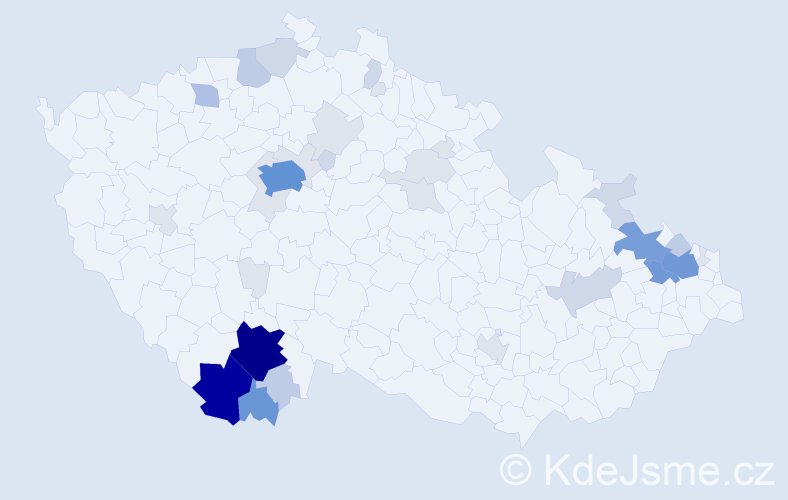 Příjmení: 'Bohdal', počet výskytů 145 v celé ČR