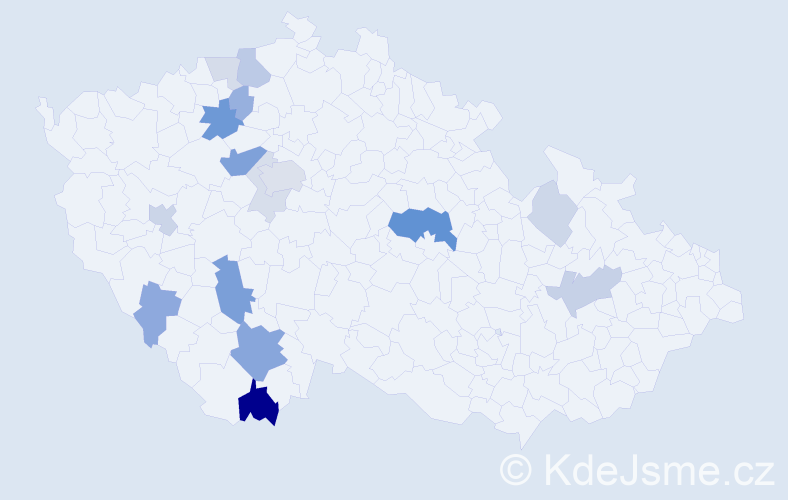 Příjmení: 'Klimenda', počet výskytů 43 v celé ČR