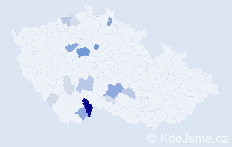 Příjmení: 'Hofhanzlová', počet výskytů 53 v celé ČR