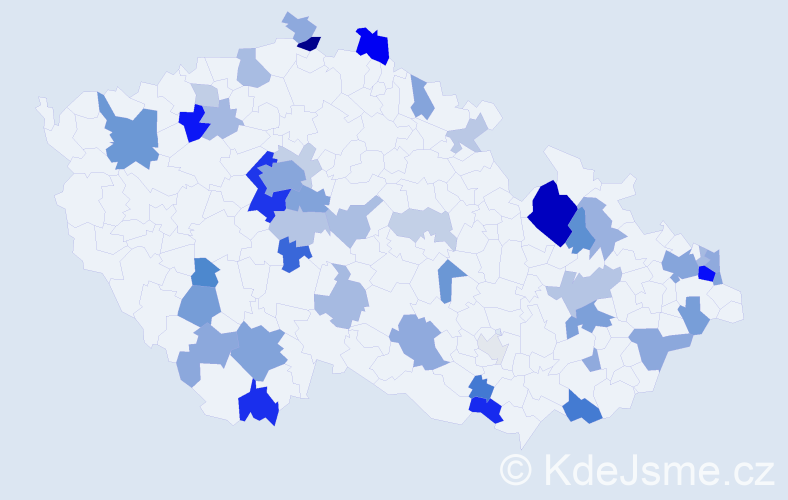 Příjmení: 'Kolár', počet výskytů 119 v celé ČR