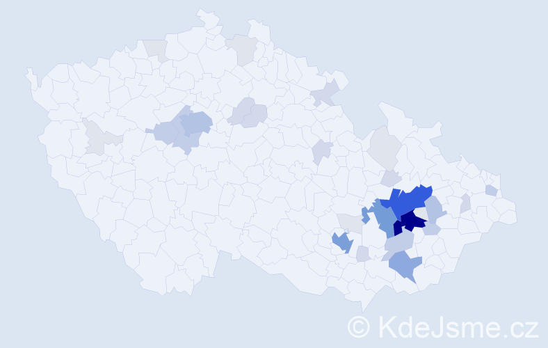 Příjmení: 'Nezhyba', počet výskytů 119 v celé ČR