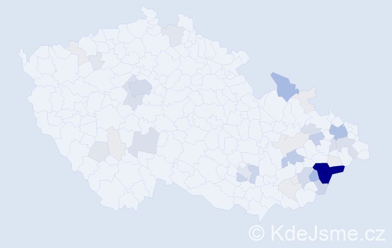 Příjmení: 'Daňa', počet výskytů 158 v celé ČR