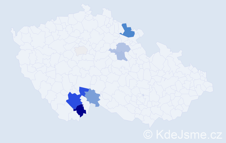 Příjmení: 'Mačí', počet výskytů 40 v celé ČR