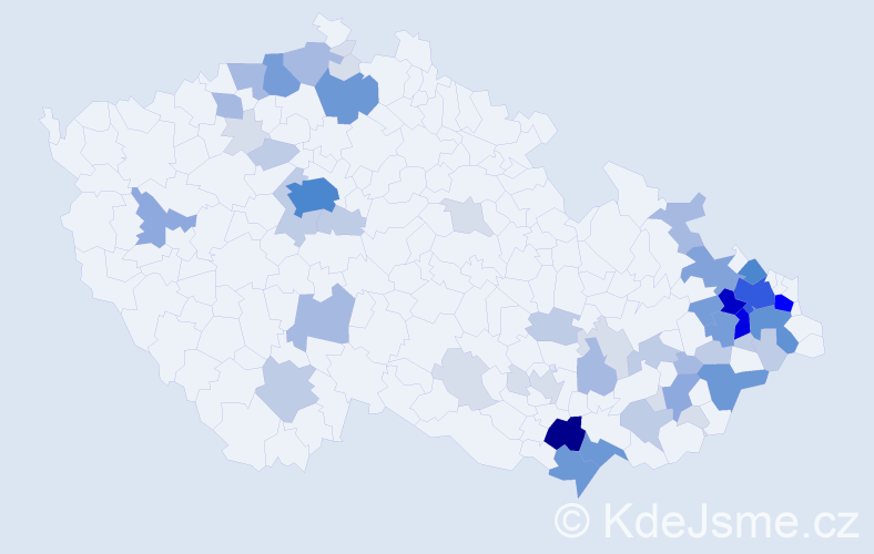 Příjmení: 'Barvíková', počet výskytů 221 v celé ČR