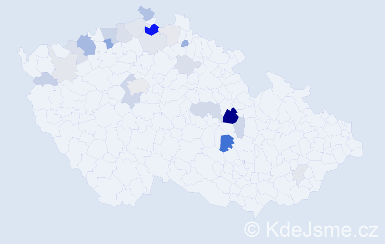 Příjmení: 'Štyndl', počet výskytů 60 v celé ČR