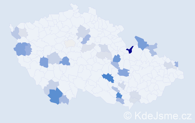 Příjmení: 'Valičková', počet výskytů 74 v celé ČR