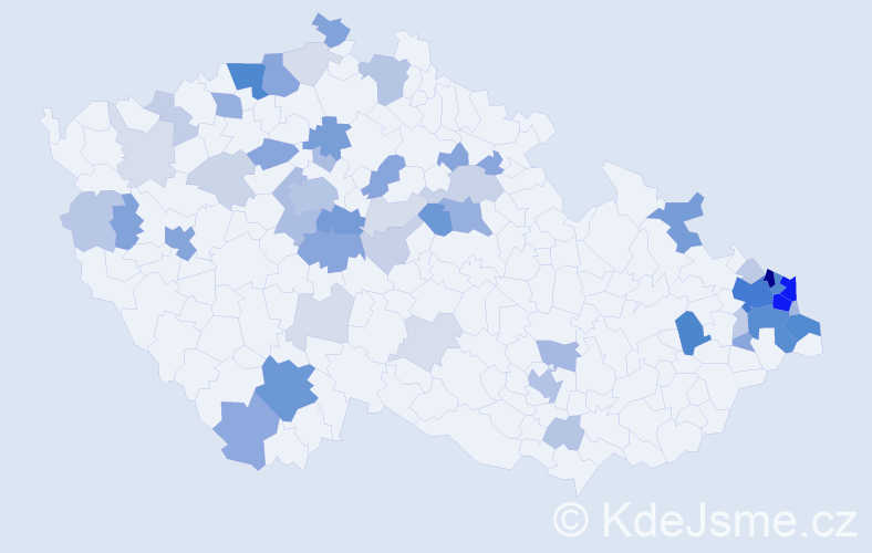 Příjmení: 'Kus', počet výskytů 197 v celé ČR