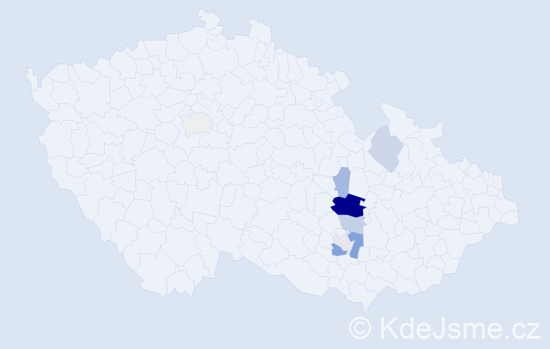 Příjmení: 'Hének', počet výskytů 18 v celé ČR