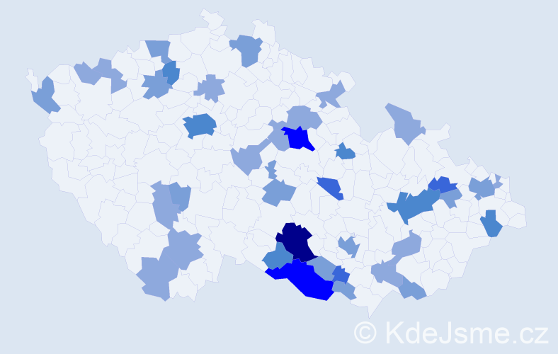 Příjmení: 'Zelenák', počet výskytů 85 v celé ČR