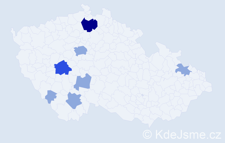 Příjmení: 'Mígl', počet výskytů 18 v celé ČR